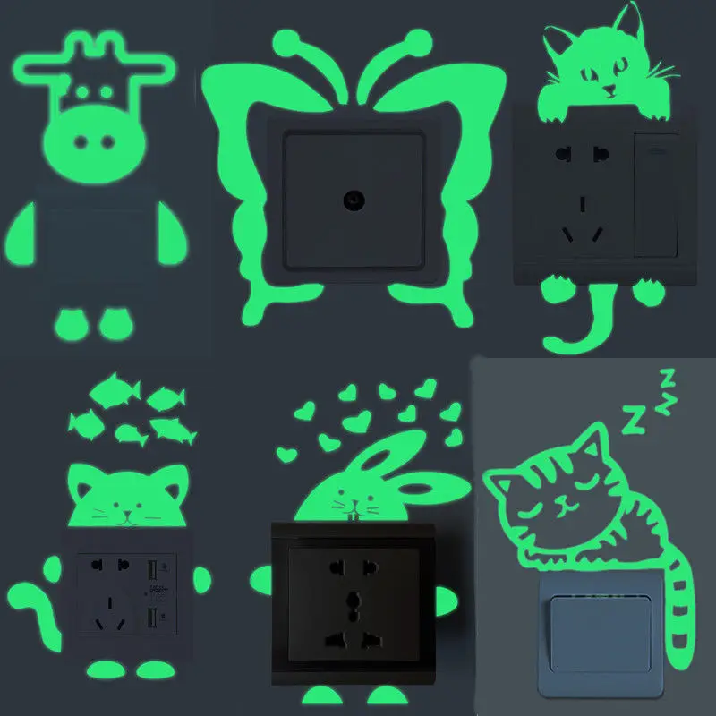 Glow In The Dark Luminous Cute Cat Kids Bedroom Wall Stickers Light Switch Decor | Дом и сад