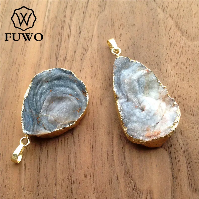 FUWO Free Shape Galaxy Stone Druzy Pendant,Gold Color Plated Raw Sun Agates Jewelry Accessories For Necklace Making PD132 5Pcs