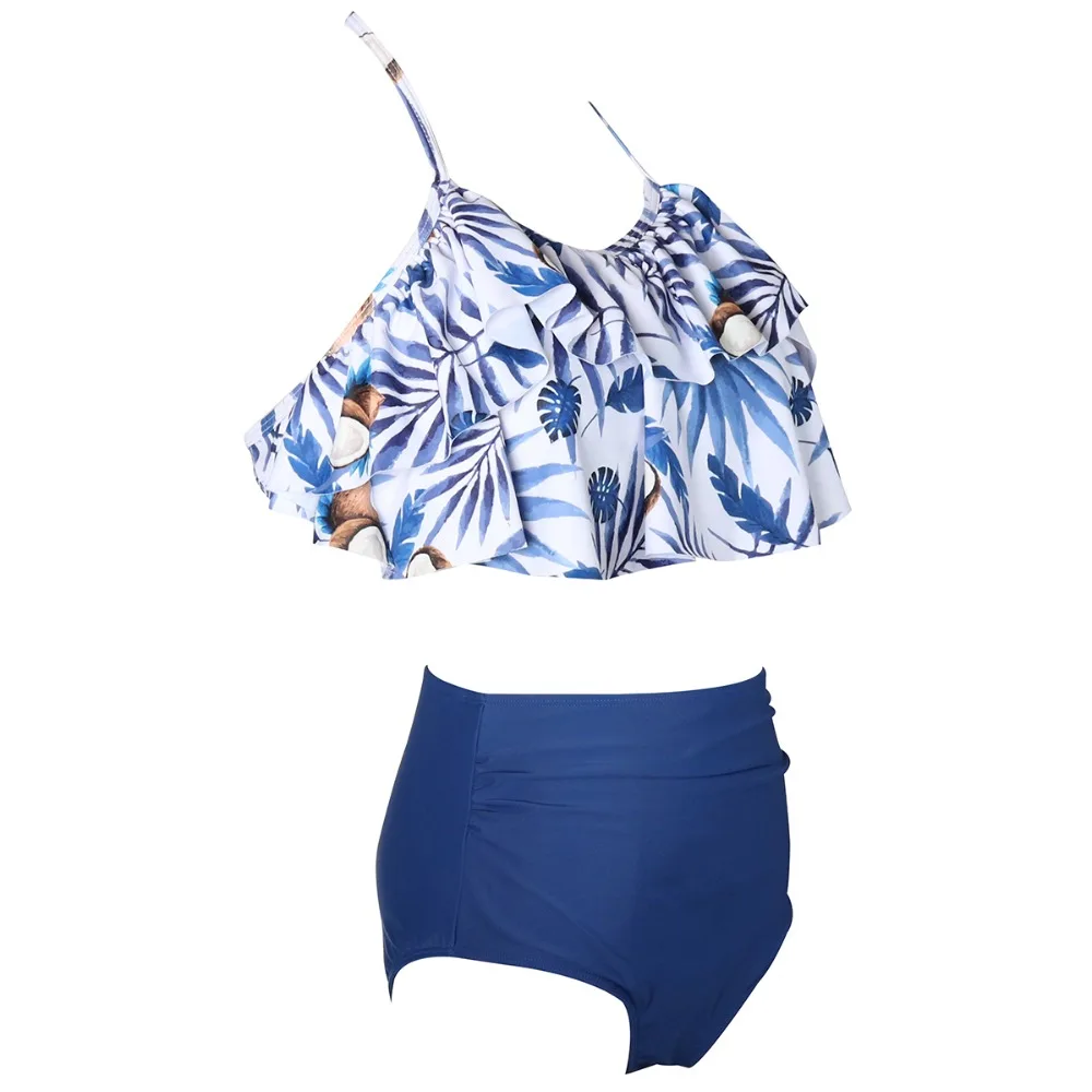 2019 Women Solid Swimwear High Waist Swimsuit Set with Push-up Padded Bras Body Suits Blue Bather Suit Maillot De Bain Femme 5