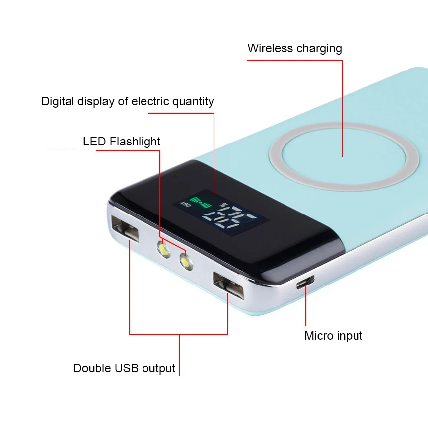 10000mAh wireless Power Bank Dual USB wireless charger for iPhone portable Mini Powerbank extrenal battery with LED Flashlight 10000mAh wireless Power Bank Dual USB wireless charger for iPhone portable Mini Powerbank extrenal battery with LED Flashlight