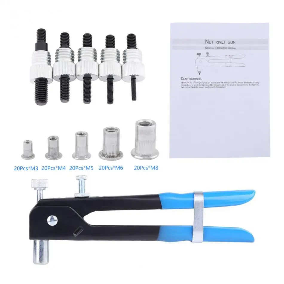 

M3-M8 Blind Rivet Nuts Threaded Insert and Rivet GunTool Rivnut Nutsert Riveting Kit