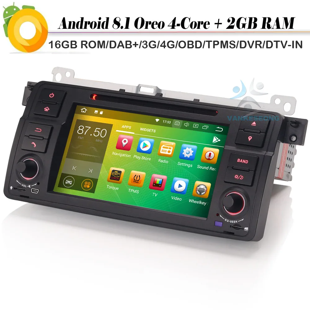 

Android 8.1 Autoradio Car stereo DAB+ WiFi 4G Radio CD OBD DVR GPS Navigation Sat Nav for BMW 3er E46 M3 320 MG ZT Rover 7