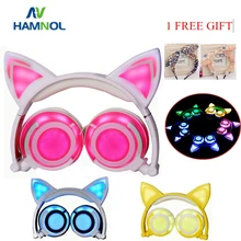 Кошачьи наушники светящиеся наушники с кошачьими ушками стерео 3,5 мм Проводная игровая гарнитура для ПК геймера мобильный телефон SP4 xbox ONE ноутбук
