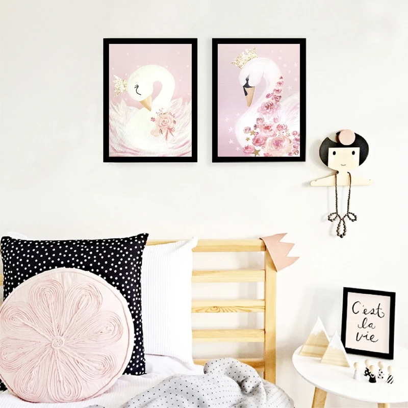 Swan Princess Canvas Art Painting Baby Kid Girl Room Decor