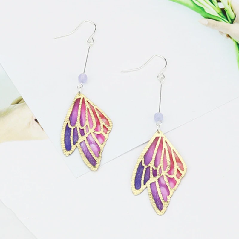 8SEASONS Imitation Enamel Gold Fabric Silk Butterfly Wings Pendants Drop Earrings Multicolor Fashion Girl Women's Jewelry 1 Pair |