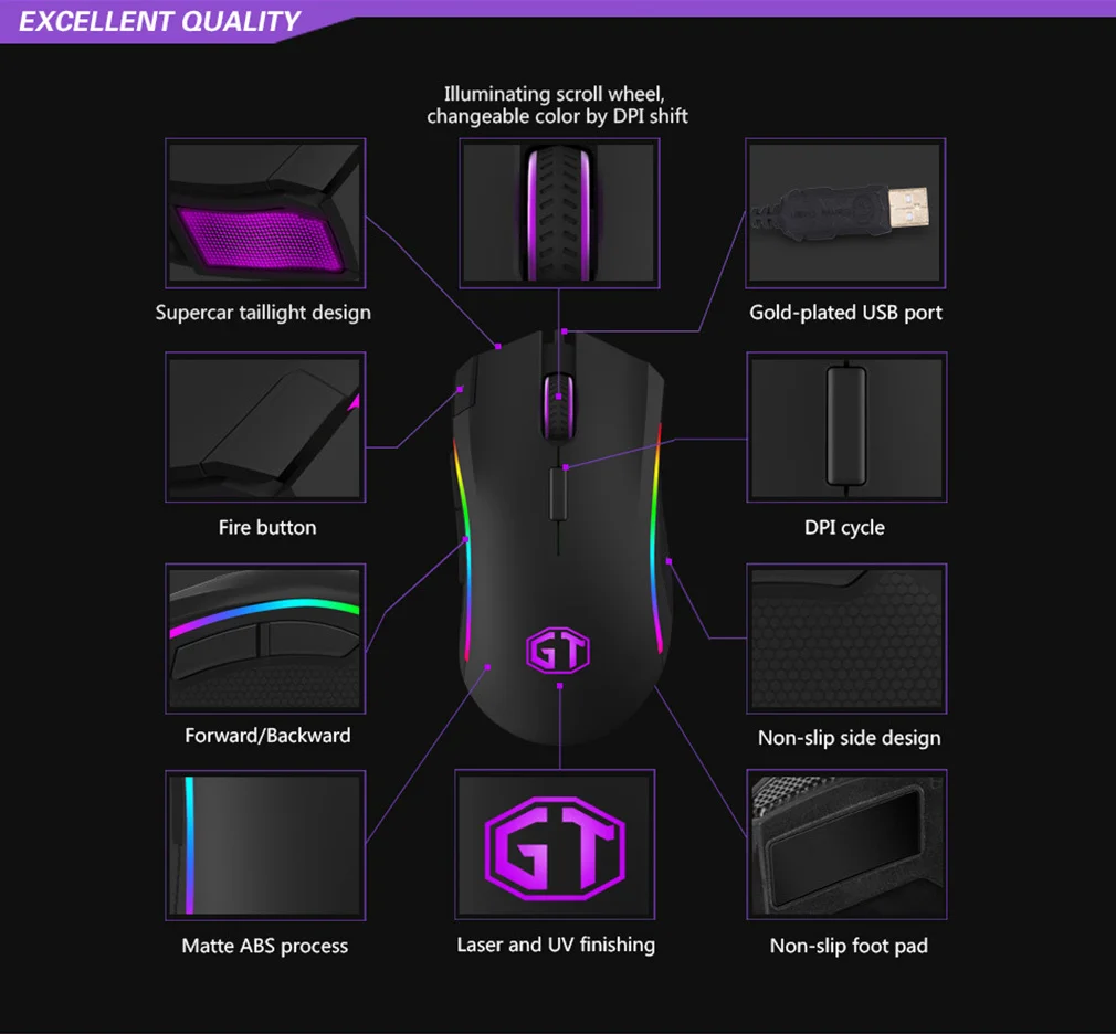 Delux M625 A3050 RGB Backlight Gaming Mouse 4000 DPI 7 Programmable Buttons USB Wired Mice For Overwatch LoL Game For PC Laptop