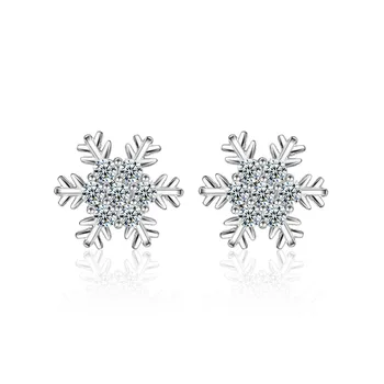 

New Snow Flower Earrings 925 Sterling Silver Women Fashion Earrings Jewelry with CZ Crystal for Dress Accessories