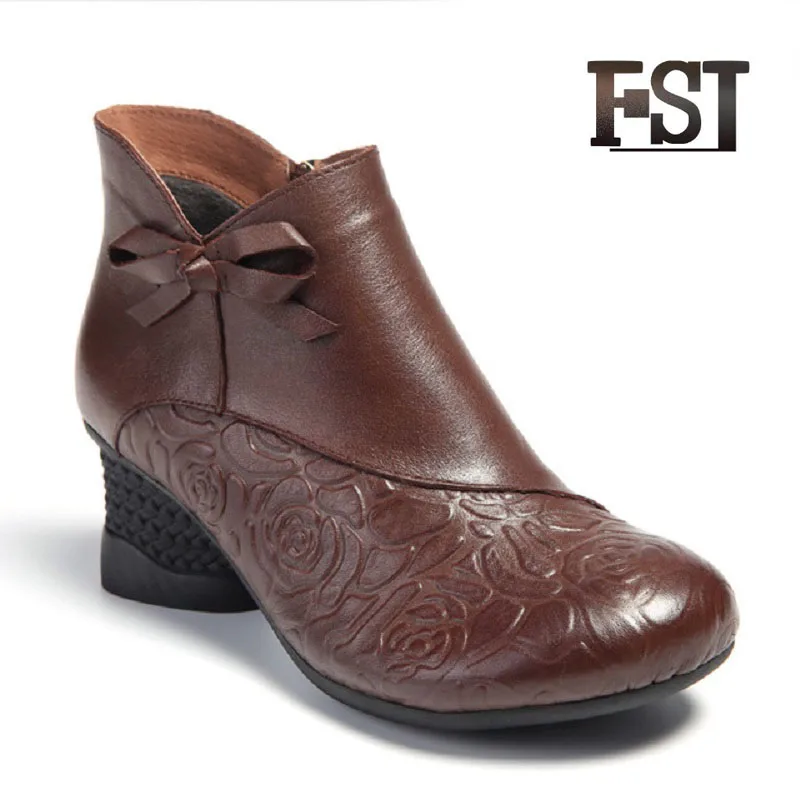 

FSJ 2019 Genuine Leather Woman Boots Spring/Autumn Winter Ankle Buckle Strap Riding Equestrian Wool Print Cotton Fabric Sewing