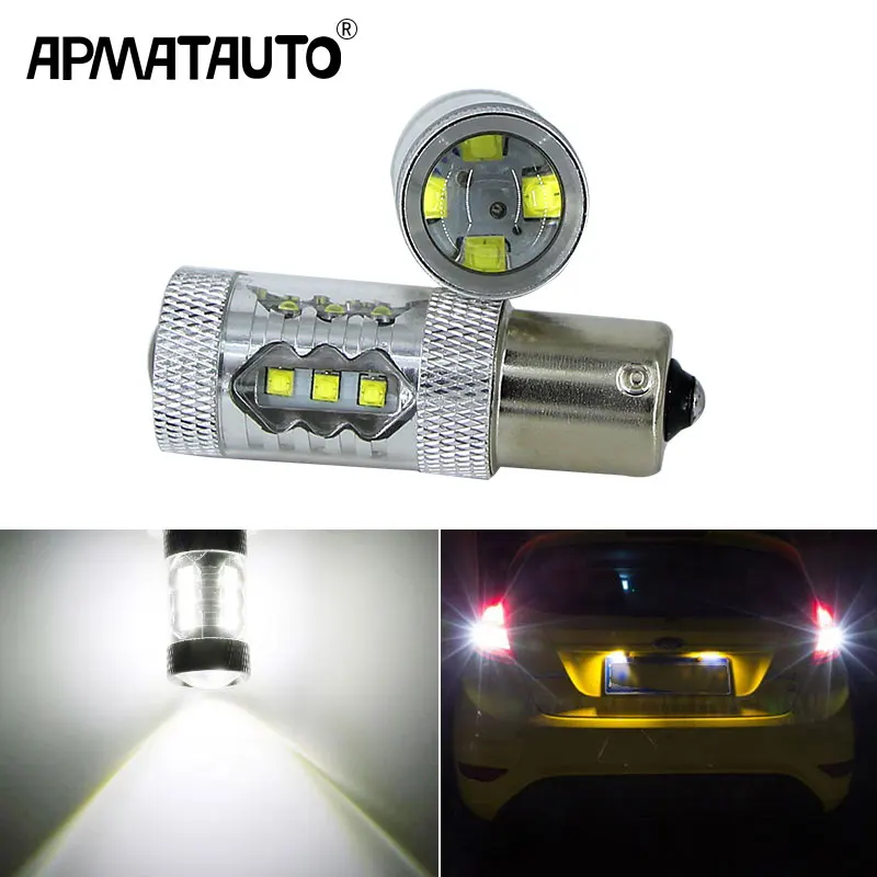 Apmatauto 2x светодиодный 80 Вт 1156 Ba15s обратный свет лампы с XBD чипы для Ford Focus 2 3 Fiesta Mondeo Kuga Fusion Ranger