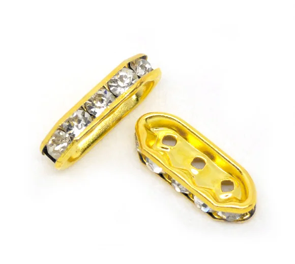 

Copper + Rhinestone Spacer Beads Rectangle Gold Color White Rhinestone About 18mmx7mm,Hole:Approx 1.2mm,3 PCs new