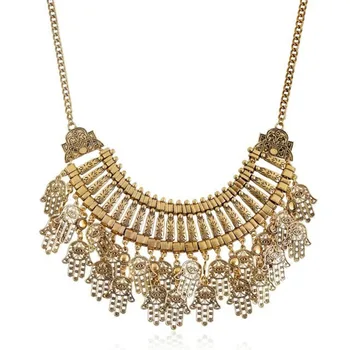 

2Pcs 2 Colors Bohemian Good Luck Evil Eye Hamsa Hand of Fatima Tassels Statement Necklace Turkish Gypsy Ethnic Tribal Jewelry