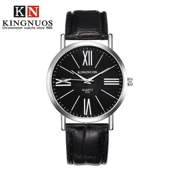 

Genuine KINGNUOS Brand Fashion Casual Mens Wristwatch Roman Numerals Business Watch Waterproof Leather Strap Quartz Male Watches