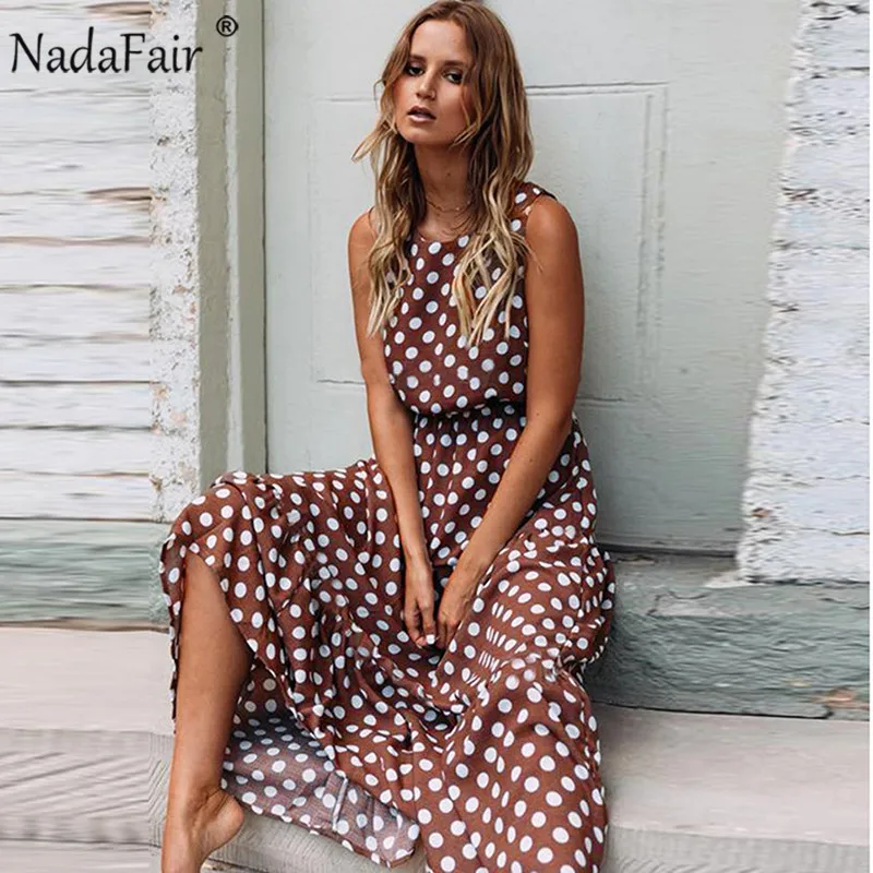 Женское длинное платье в горошек Nadafair шифоновое пляжное вечернее стиле бохо с