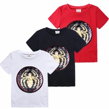 Changing Color and Patter Spiderman Switchable Sequins Boys T-shirts Kid Fashion Marvel Hero T Shirt Children Top Clothes Summer hot football soccer magic switchable sequins boys t shirts kid fashion t shirt children tops clothes