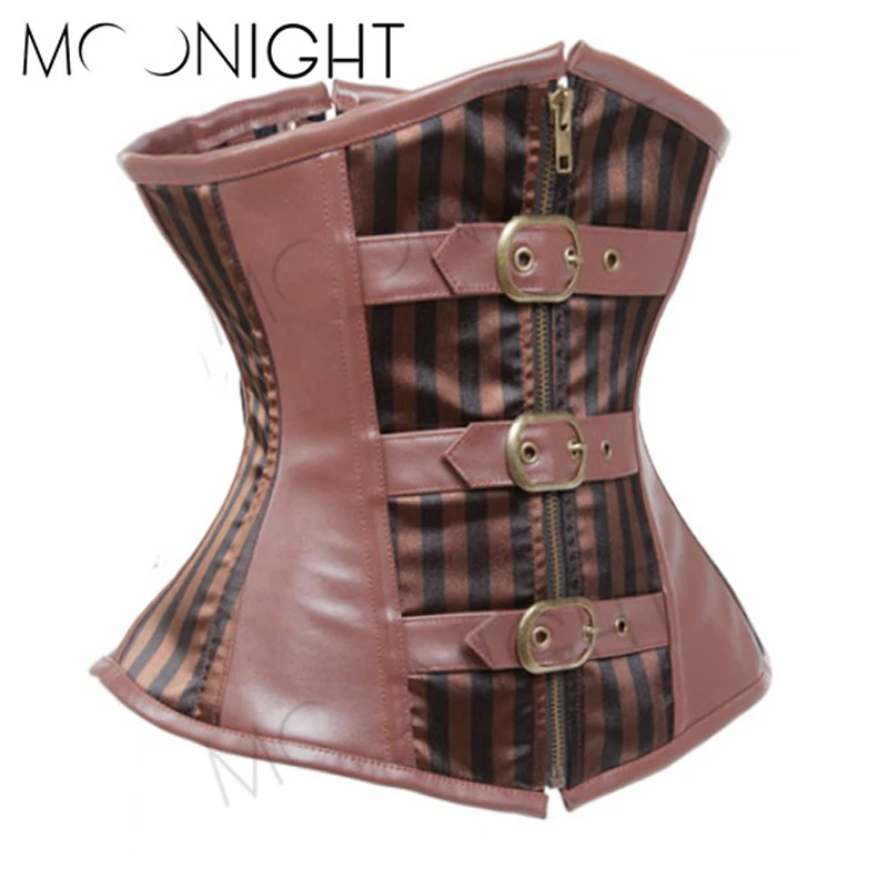 MOONIGHT Pu Leather Underbust Steel Boned Corset Waist Corsets Bustier