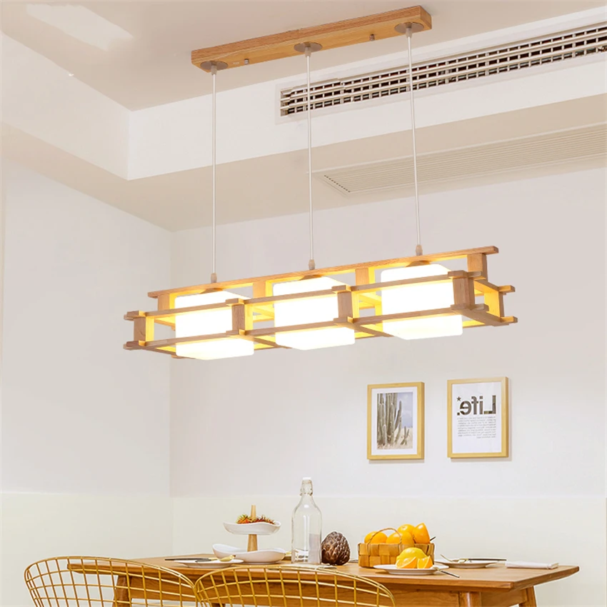 Японский деревянный светодиодный подвесной светильник из стекла, для столовой, Круглый блеск, кухонная лампа, светильник для столовой, настольная Подвесная лампа