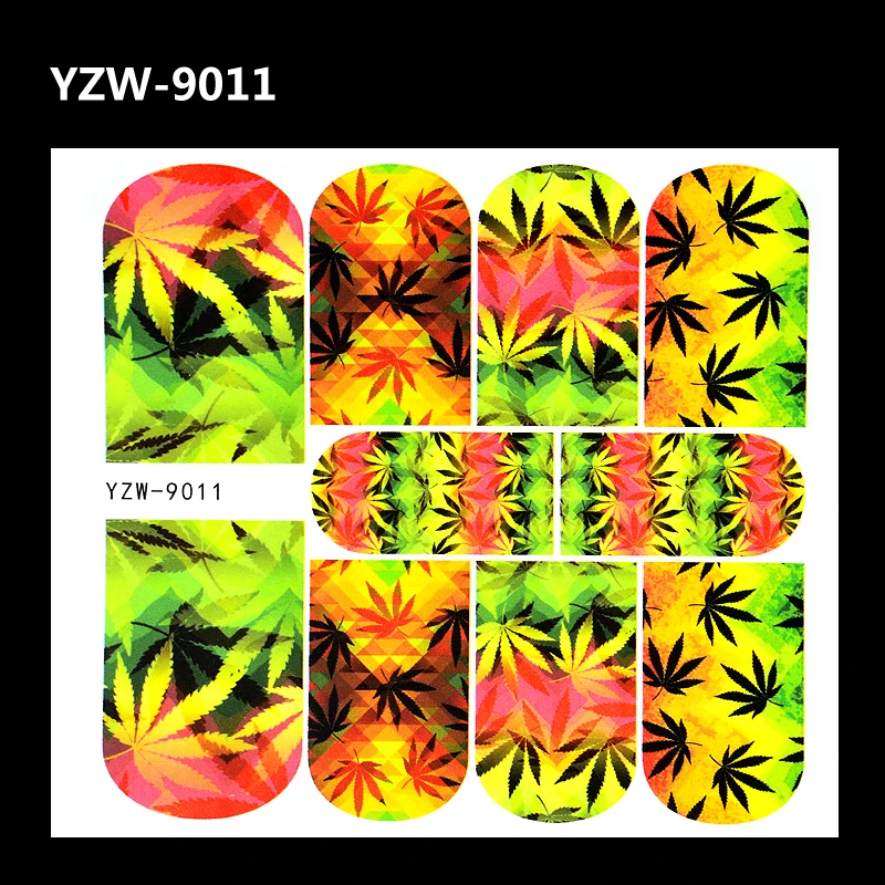

YWK 1 Sheet Chic 3D Maple Leaf Image Tattoos Nails Decal Full Wraps Nail Art Water Transfer Stickers Decorations