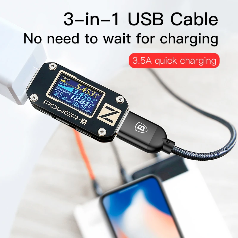 Baseus 3in1 كابل يو اس بي للهاتف المحمول مايكرو نوع usb C كابل الشاحن ل فون samsung 6 كابل شحن مايكرو شاحن يو اس بي الحبل