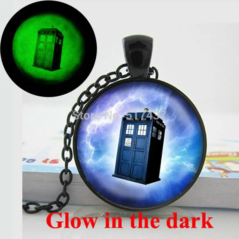 

Glow in the dark Necklace Tardis in Space Doctor Who Necklace Inspired Pendant Necklace Glass Art Print glowing jewelry