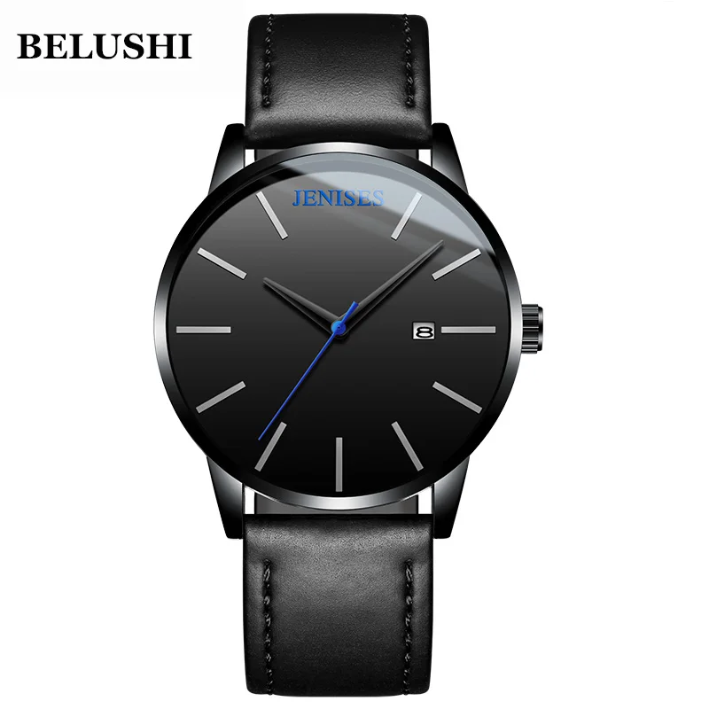 

BELUSHI (jenises) Minimalist Top Brand Luxury Quartz Watch Men Business Casual Blue Second Hand Japan Quartz-watch