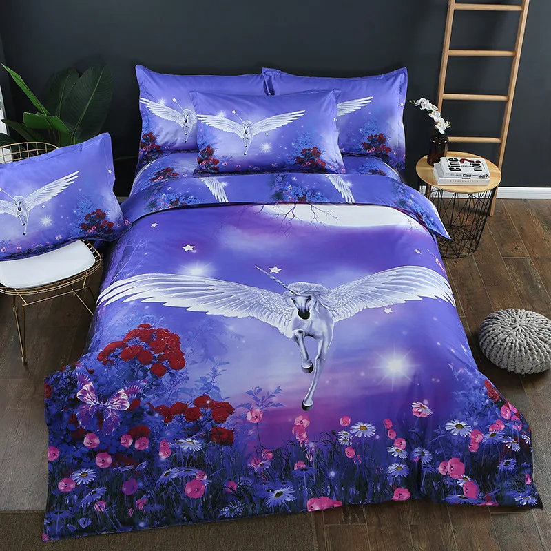 

Unicorn 3D Reactive Printed Bedding Sets Polyester Duvet Cover Pillowcase BS78 Twin Double Queen King Size Bed Covers Linen