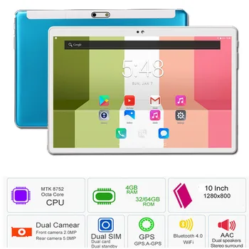 10 Inch 4G FDD LTE tablet Octa core 1280*800 IPS 4GB RAM 64GB ROM Dual SIM Cards Android 7.0 GPS tablets 10.1 Media Pad Youtube