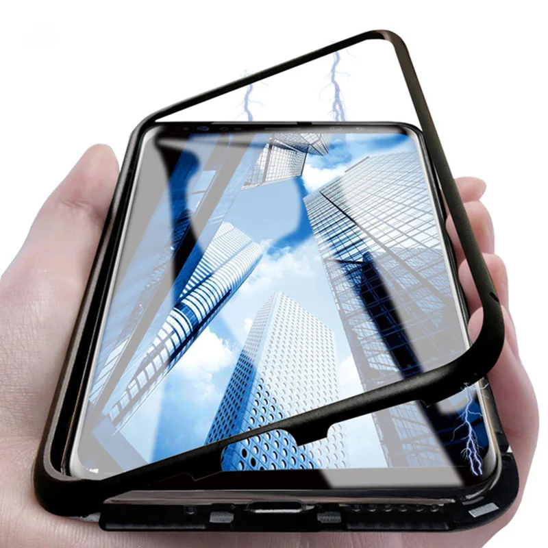 

Back Glass Case For Samsung Galaxy S9 Plus Flip Cover S8 Plus S10 S10e Magnetic Adsorption Phone Metal Case For Samsung Note8