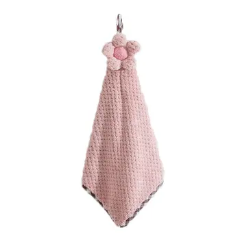 

Cute Sunflower Coral Fleece Bowknot Hanging Hand Dry Towel/Dish Wiper Cloth for Kitchen & Bathroom Use