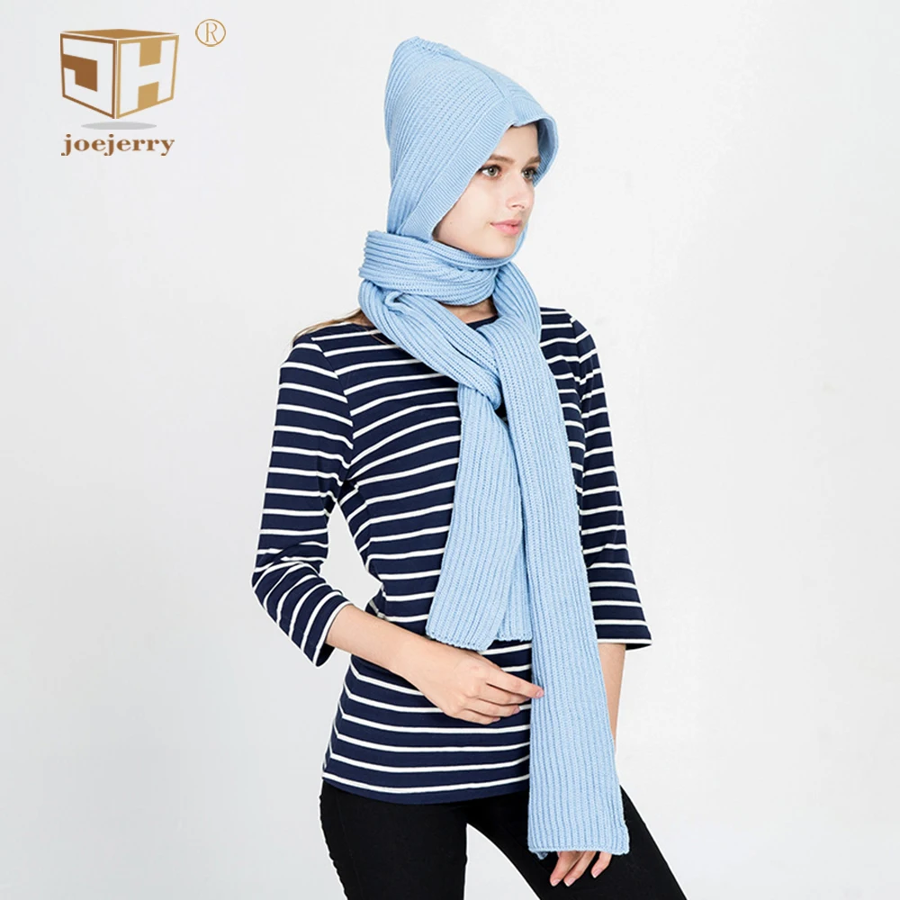 

JOEJERRY Knitted Hooded Scarf with Hat Snow Beanies For Ladies Head Cap With Long Scarf Women's Crochet Hats Warm