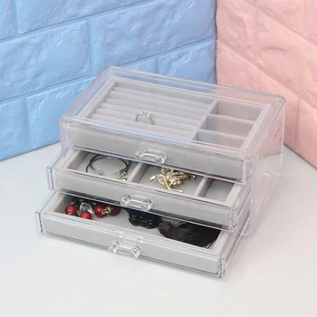 

3 Layer Drawer Jewelry Box Transparent Plastic Desktop Makeup Organizer Earring Nail Casket Holder Display Case Accessories Item