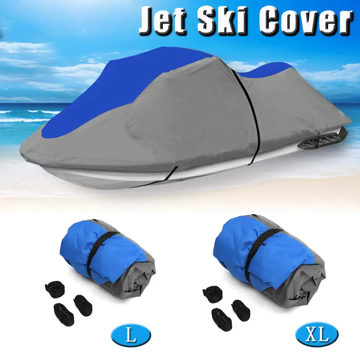 

L/XL 600D Solution Dyed 8.1oz Oxford Boat Cover For Universal 3 person PWC Jet Ski,116 to 135"/137 to 140" UV Mildew Protected