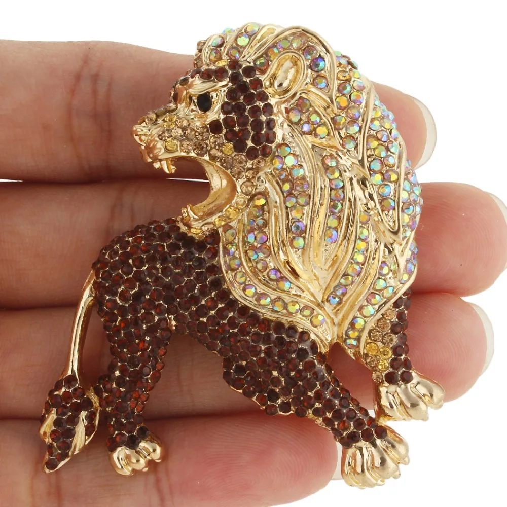 Bella Fashion Powerful Lion Wildlife Animal Brooch Pins Austrian Crystal Rhinestone Brooches For Women Party Jewelry Gift Bella Fashion Powerful Lion Wildlife Animal Brooch Pins Austrian Crystal Rhinestone Brooches For Women Party Jewelry Gift