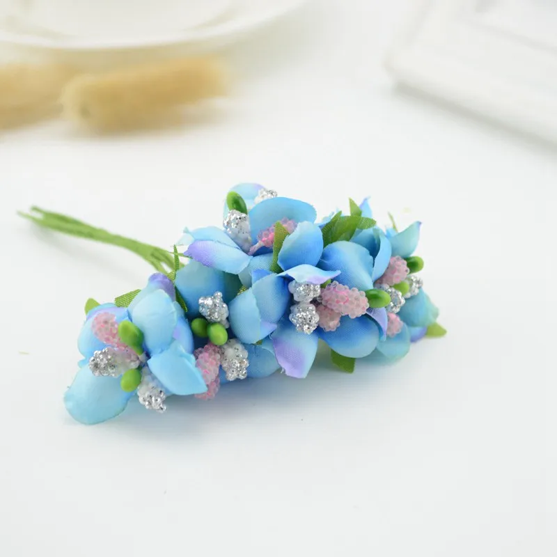 Искусственные цветы Вишни Для свадебное украшение невесты букет ручной работы DIY ВЕНОК Подарочная коробка Скрапбукинг искусственный цветок - Цвет: sky blue