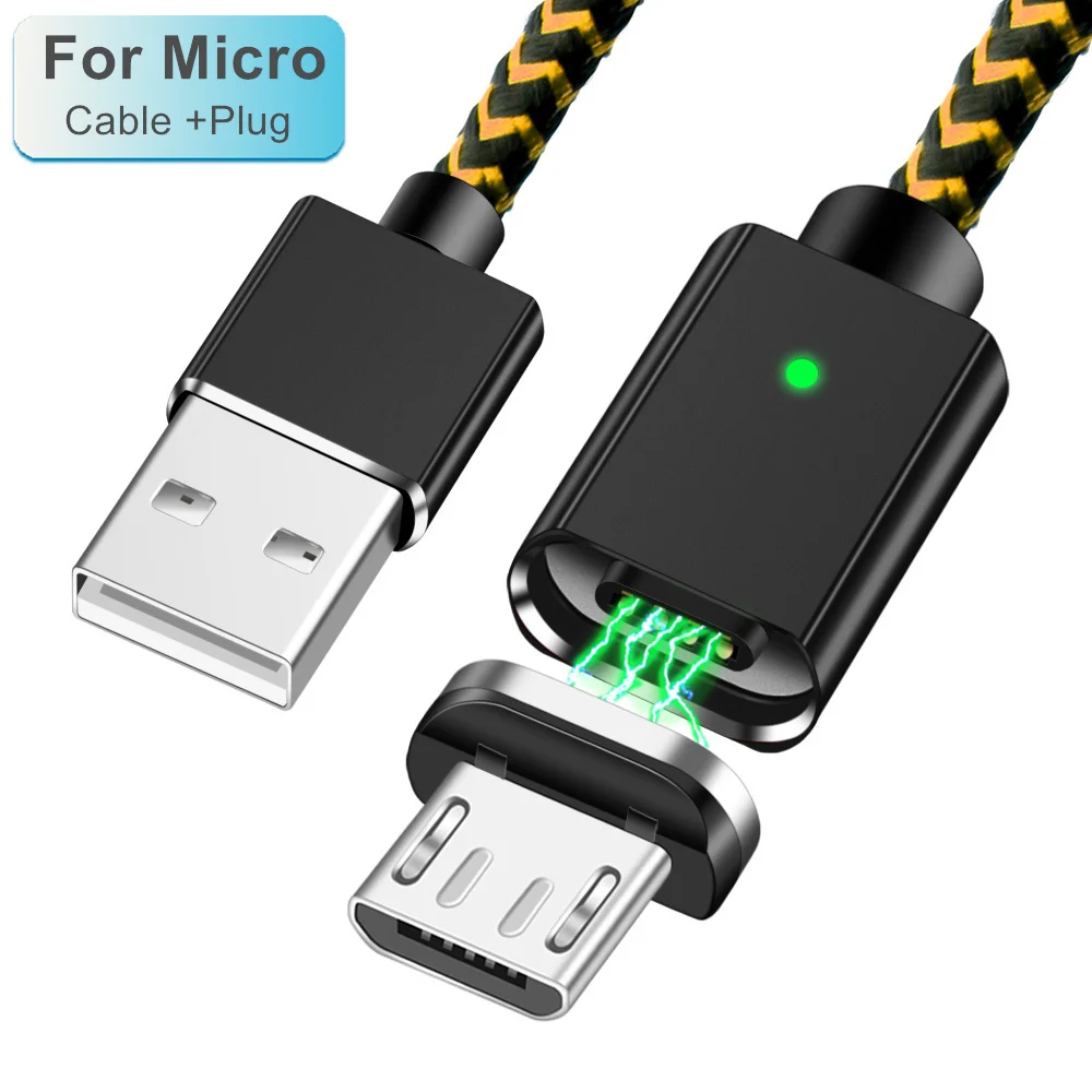 Олаф 3 в 1 светодиодный магнитный USB кабель для iPhone Micro usb type C Магнитный кабель 3 А кабели для быстрой зарядки и синхронизации данных Шнур для быстрой зарядки - Цвет: Black Micro Cable