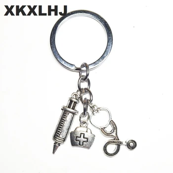 

XKXLHJ 2018 New Nurse Medical Box Medical Key Chain Needle Syringe Stethoscope Cute Keychain Jewelry Gift