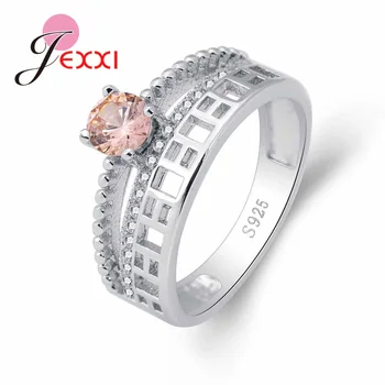 

New Arrival Sweet Pink Austrian Crystal 925 Sterling Silver Hollow Ring Wholesale Party Enagaement Gift For Women Female