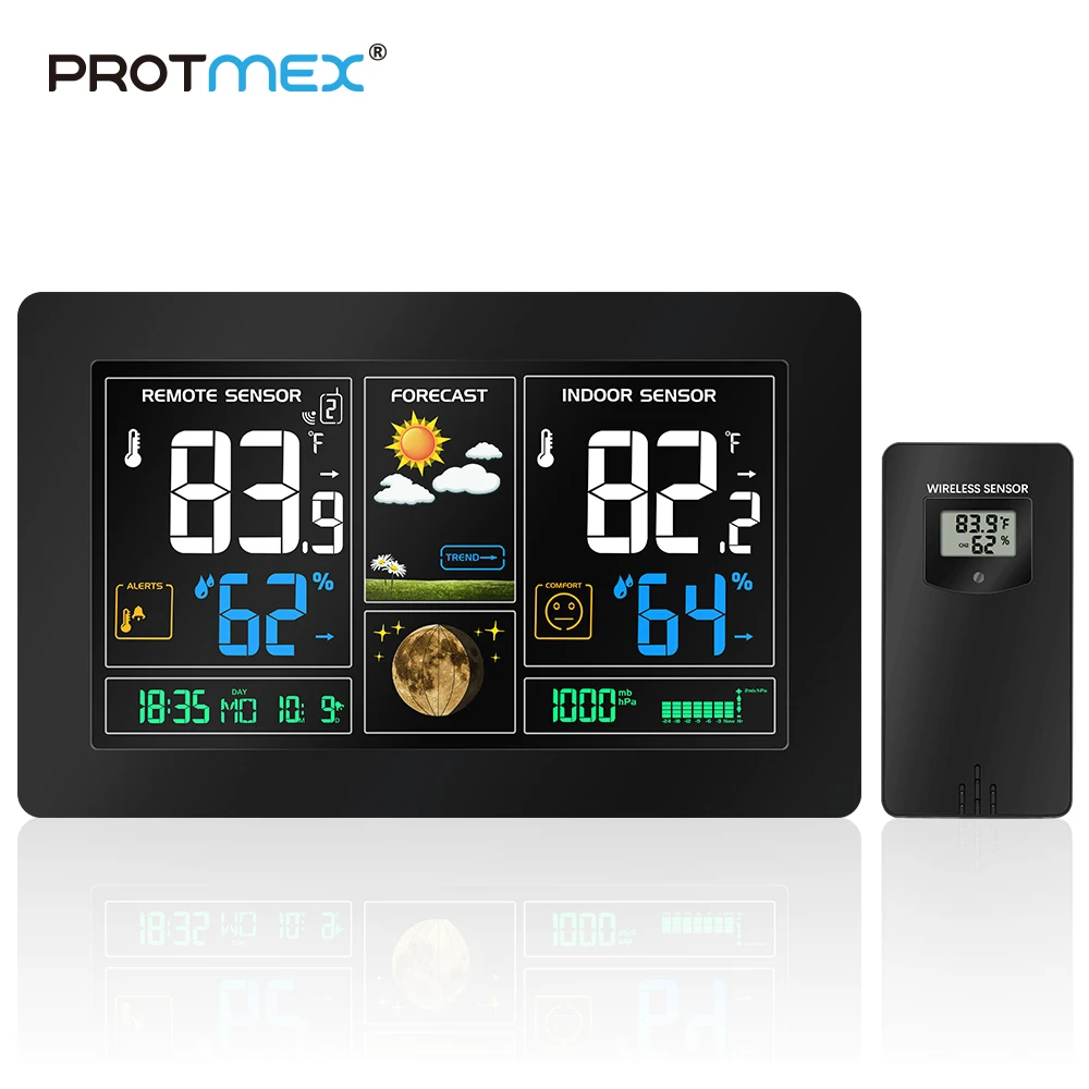 Беспроводная метеостанция PROTMEX RCC с датчиком температуры и влажности цветной ЖК