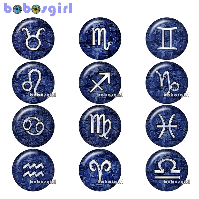 constellation Zodiac Birthstone glass snap button jewelry DIY Round photo cabochons flat back ZM1970 | Украшения и аксессуары