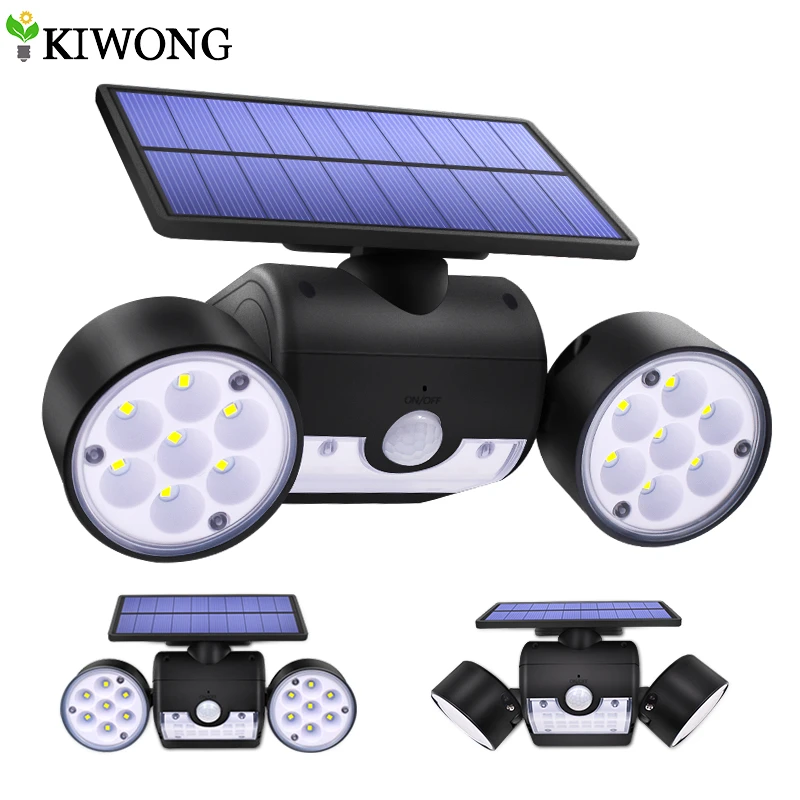 30led solar light dual head solar lamp pir motion sensor spotlight waterproof outdoor adjustable angle lights for garden wall