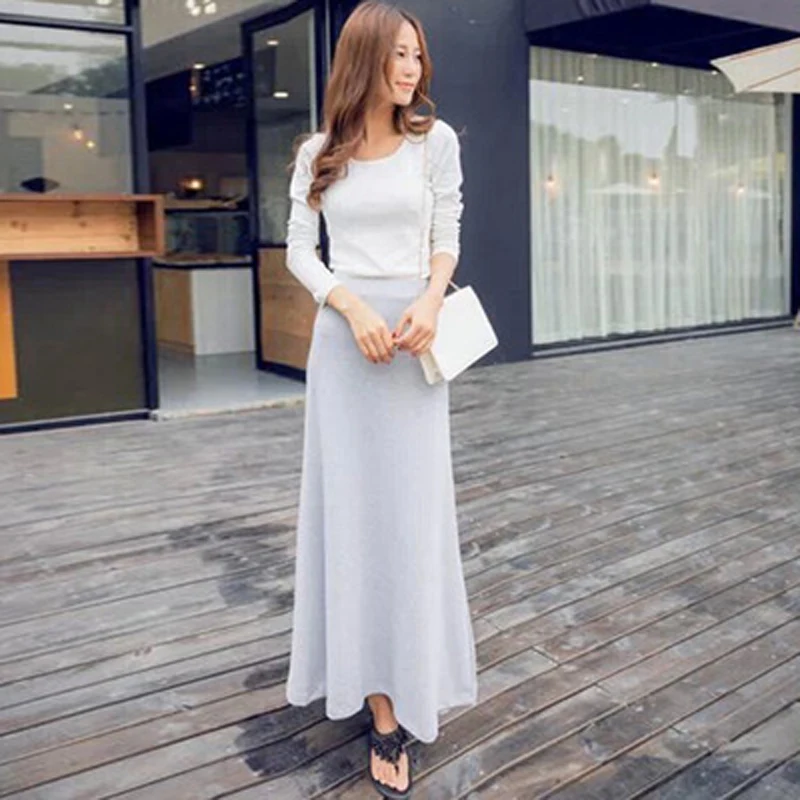 

High Waist Pleat Elegant Summer Skirt Women Skirts Solid Color Long Skirts Casual Ladies Faldas Saia One Size
