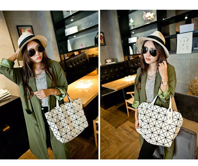 Deformable Women Handbag Geometry Quilted Plaid Mosaic Sequins Mirror Shoulder Tote Bag BaoBao Lattice Laser Foldable PU Bag (10)