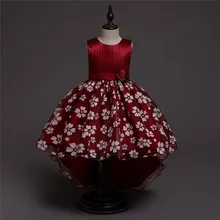 Летнее платье для девочек, От 3 до 12 лет платье со шлейфом с цветочным рисунком для подростков, детские платья принцессы для девочек, детское праздничное платье