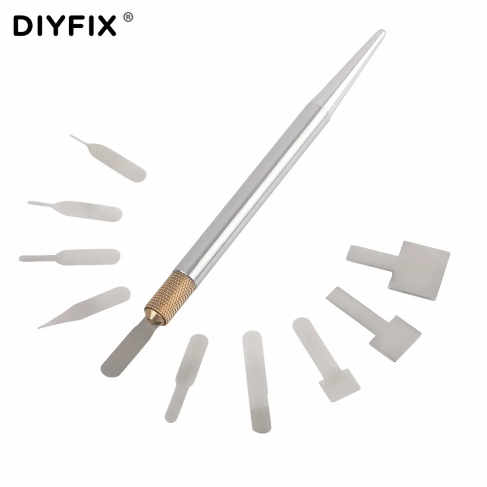 

DIYFIX 10Pcs BGA IC Chip Repair Blade CPU Remover Metal Handle for Mobile Phone Logic Board NAND Flash Repair Tool Kit