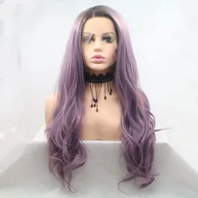 Marquesha Ombre Лаванда Фиолетовый химическое Синтетические волосы на кружеве парики естественный вид длинные волнистые Синтетические волосы на кружеве парик волокна волос для Для женщин