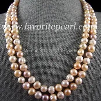 

Pearl Necklace 45 Inch 9-10mm Multicolor Natural Freshwater Pearl Long Necklace Fashion Lady's Jewelry Free Shipping