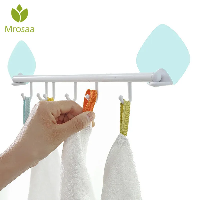 

Mrosaa No Trace Adhesive Hook Bathroom Wall Door Strong Hooks Movable 6 Hooks Seamless Kitchen Sponge Towel Hanger Holder