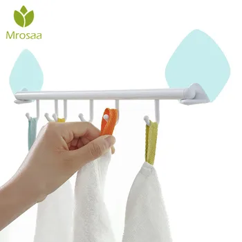 

Mrosaa No Trace Adhesive Hook Bathroom Wall Door Strong Hooks Movable 6 Hooks Seamless Kitchen Sponge Towel Hanger Holder
