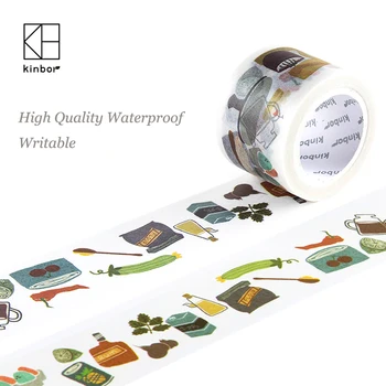 

Kinbor Kawaii Japanese Washi Tape Kitchen Pattern DIY Deco Adhesive Tape Waterproof Writable Masking Tapes Label Sticker