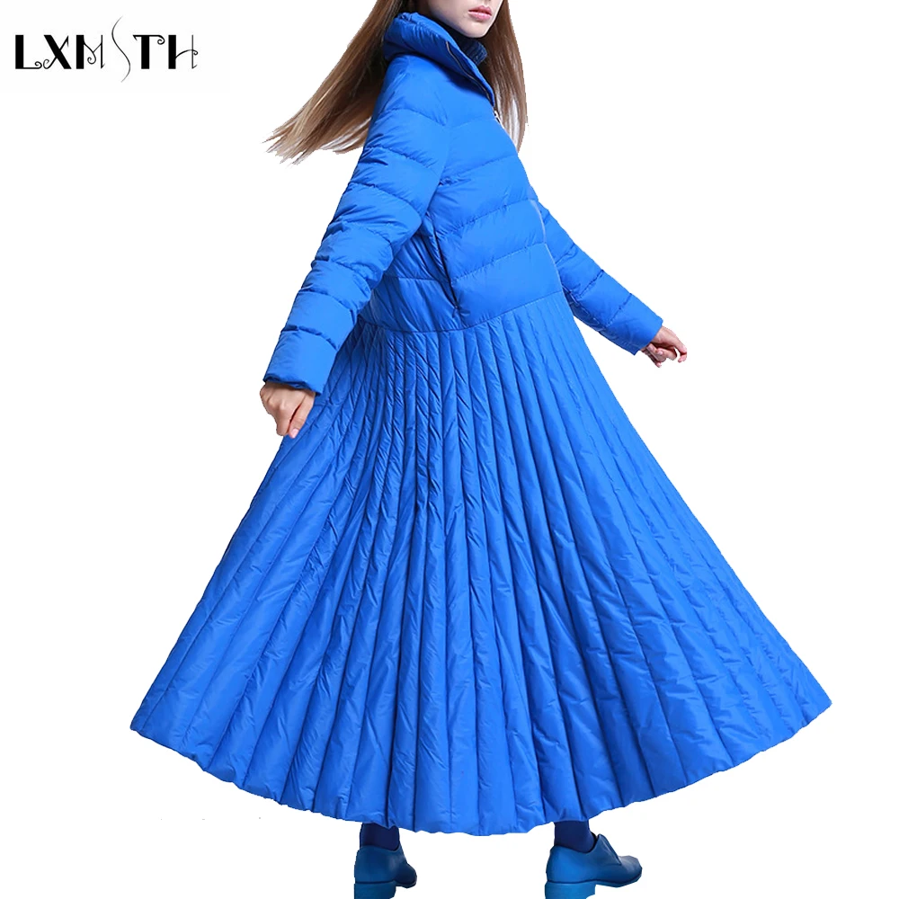 

LXMSTH 2019 New Winter X-Long Down Jacket Woman Plus Size Fashion White Duck Down Jacket Women Loose Solid Zipper Skirt Coat 7XL