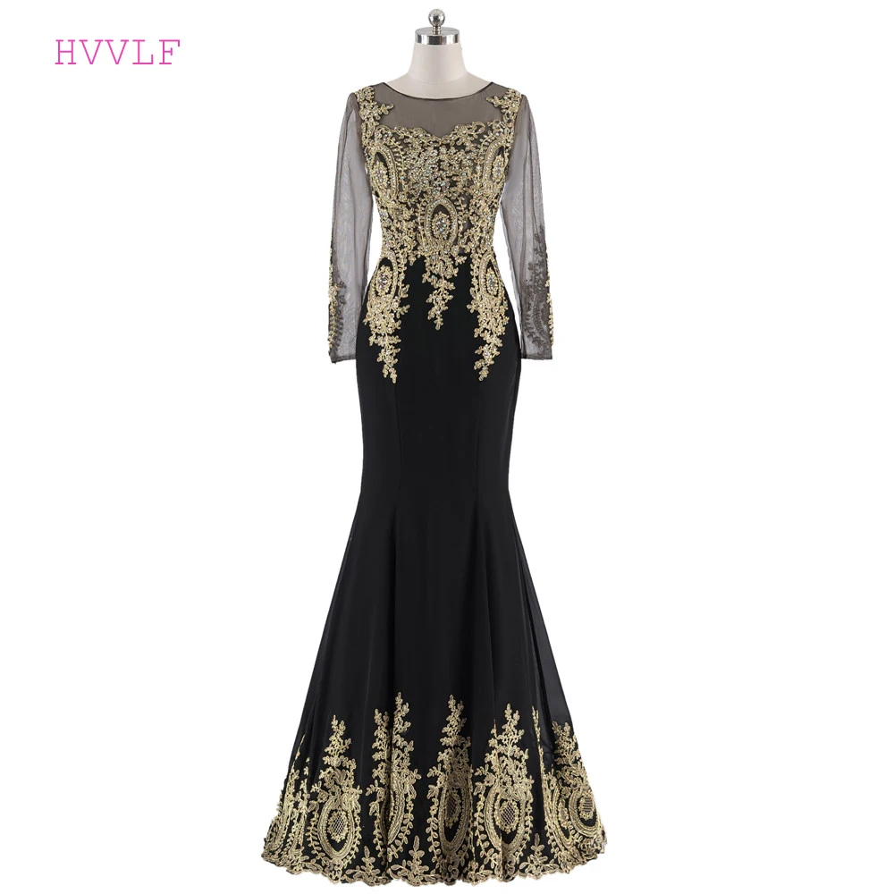 

Black Evening Dresses 2019 Mermaid Long Sleeves Chiffon Appliques Lace Beaded Long Evening Gown Prom Dresses Robe De Soiree